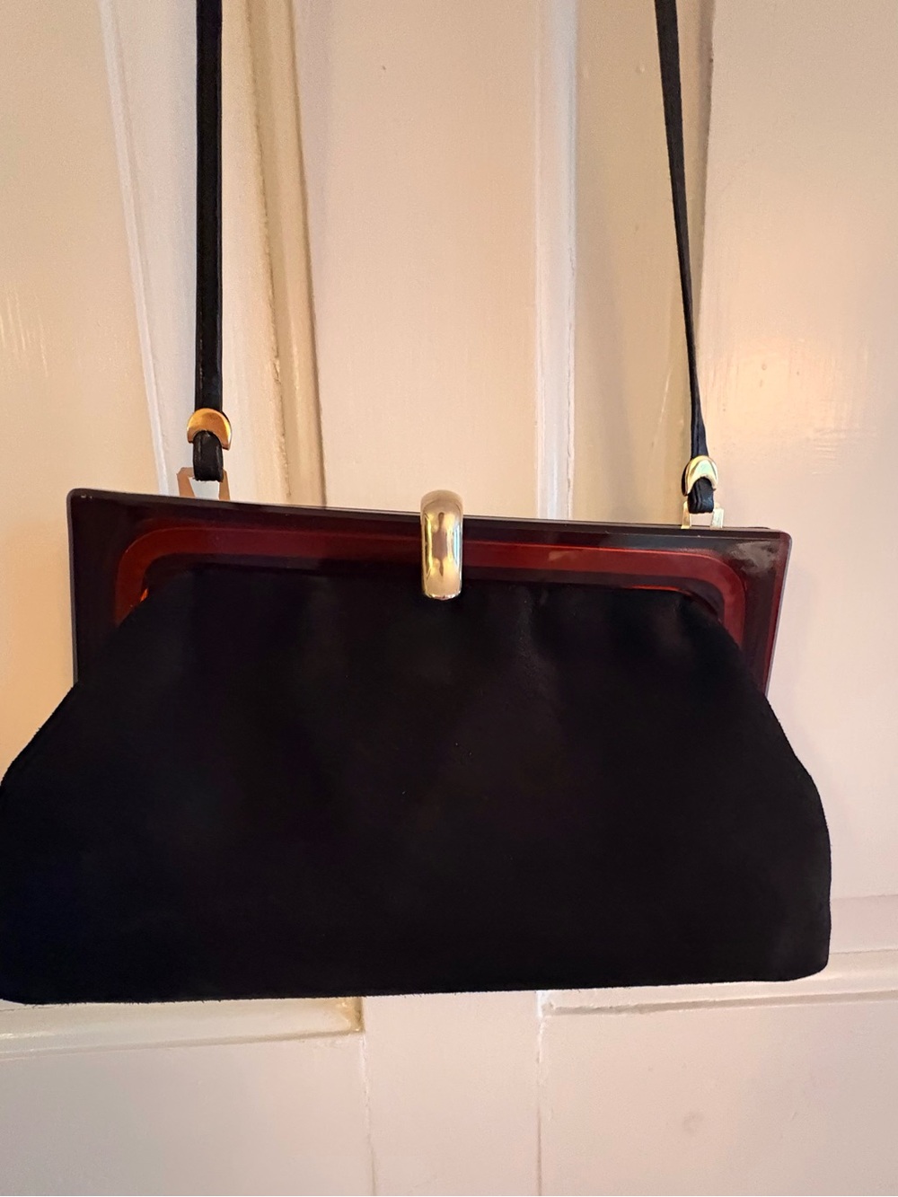 Vintage 1960s Italian Suede Clutch Bag Tortoiseshell Lucite Frame Made in Italy - Picture 2 of 6